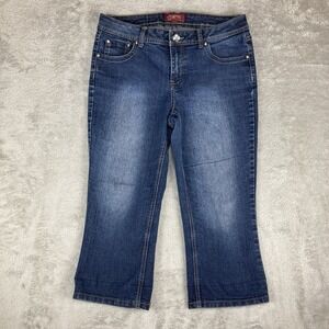 One 5 One Capri‎ Jeans Womens Size 10 Blue Denim Studded Flap Pocket Stretch
